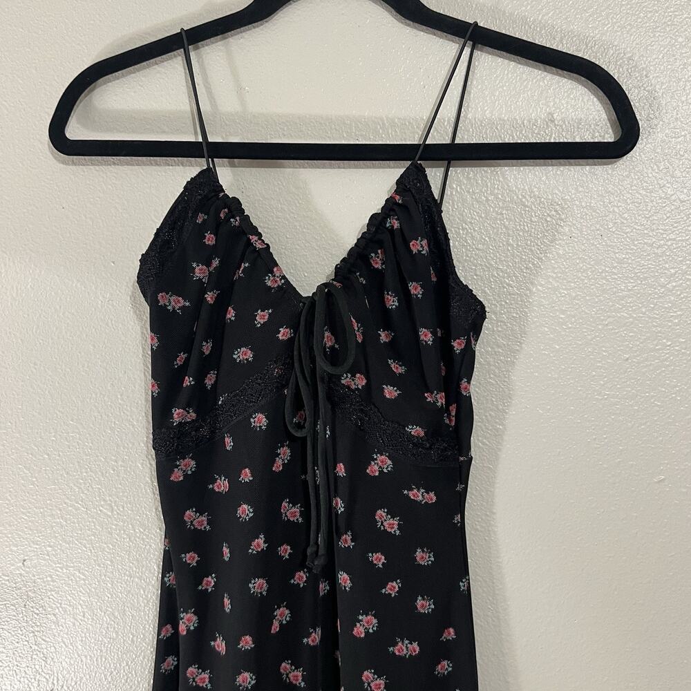 Vibe Sportswear Womens Dress Black Floral Print Sz Small Lace Detail Thin Strap
